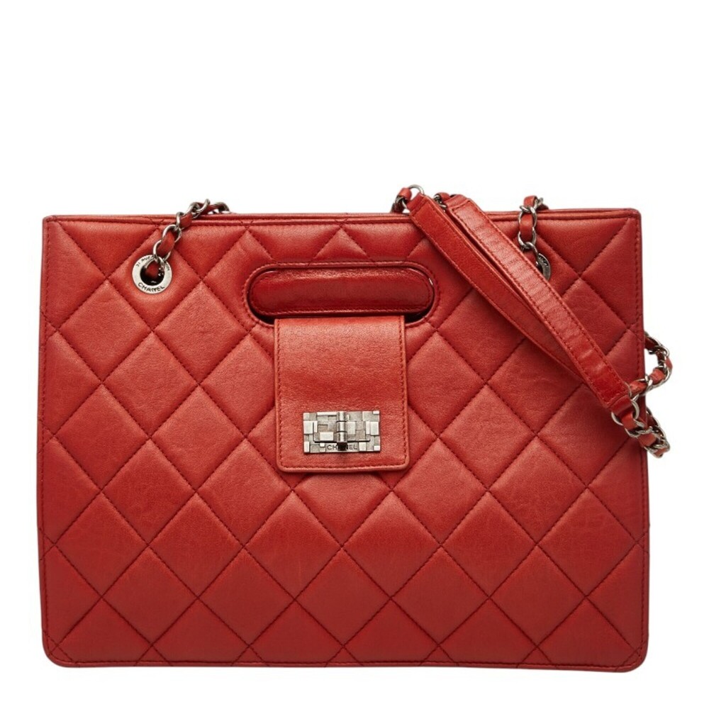 Chanel 2.55 Coco Mark Matelassé Chain Shoulder Bag Handbag 2WAY Red Leather W...